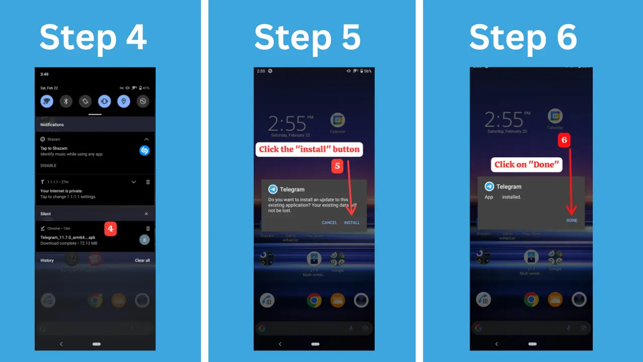 Telegram APK Install Steps 4-6